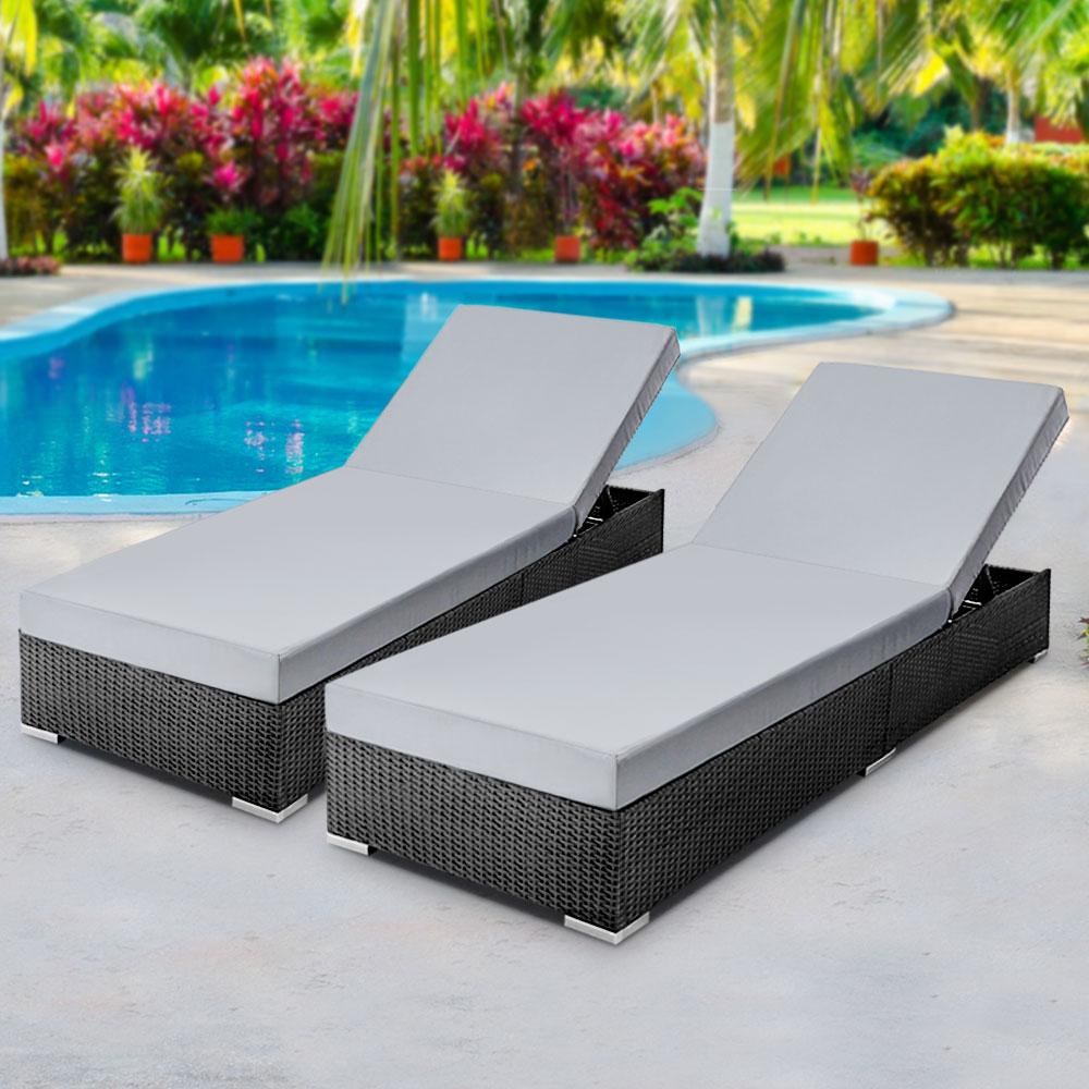 Gardeon Sun Lounge Wicker Lounger featuring adjustable back, thick cushions, and three color options for outdoor relaxation.