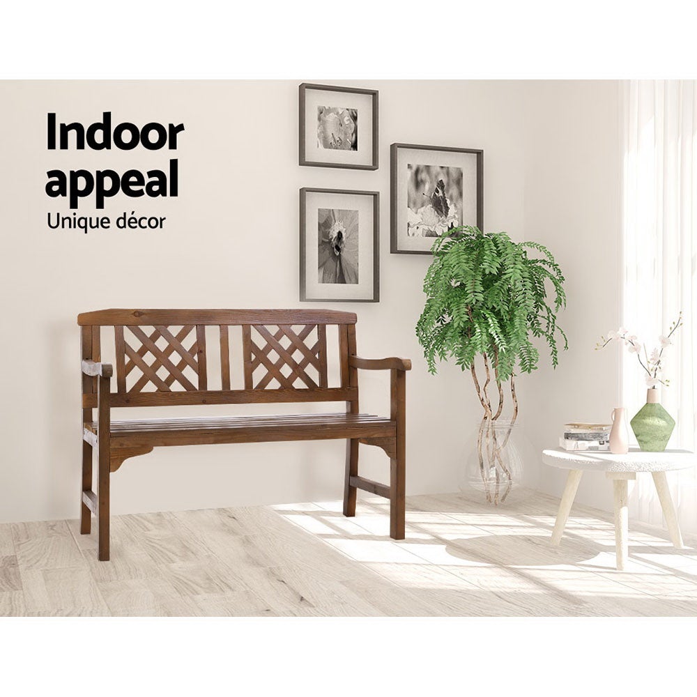 Gardeon Wooden Garden Bench showcasing rustic design and natural fir wood construction, perfect for outdoor or indoor use.