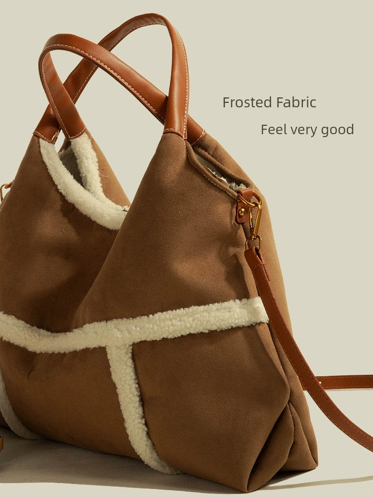 Genuine Goods Fall and Winter Satchel, large capacity bag with a retro design, perfect for seasonal use.