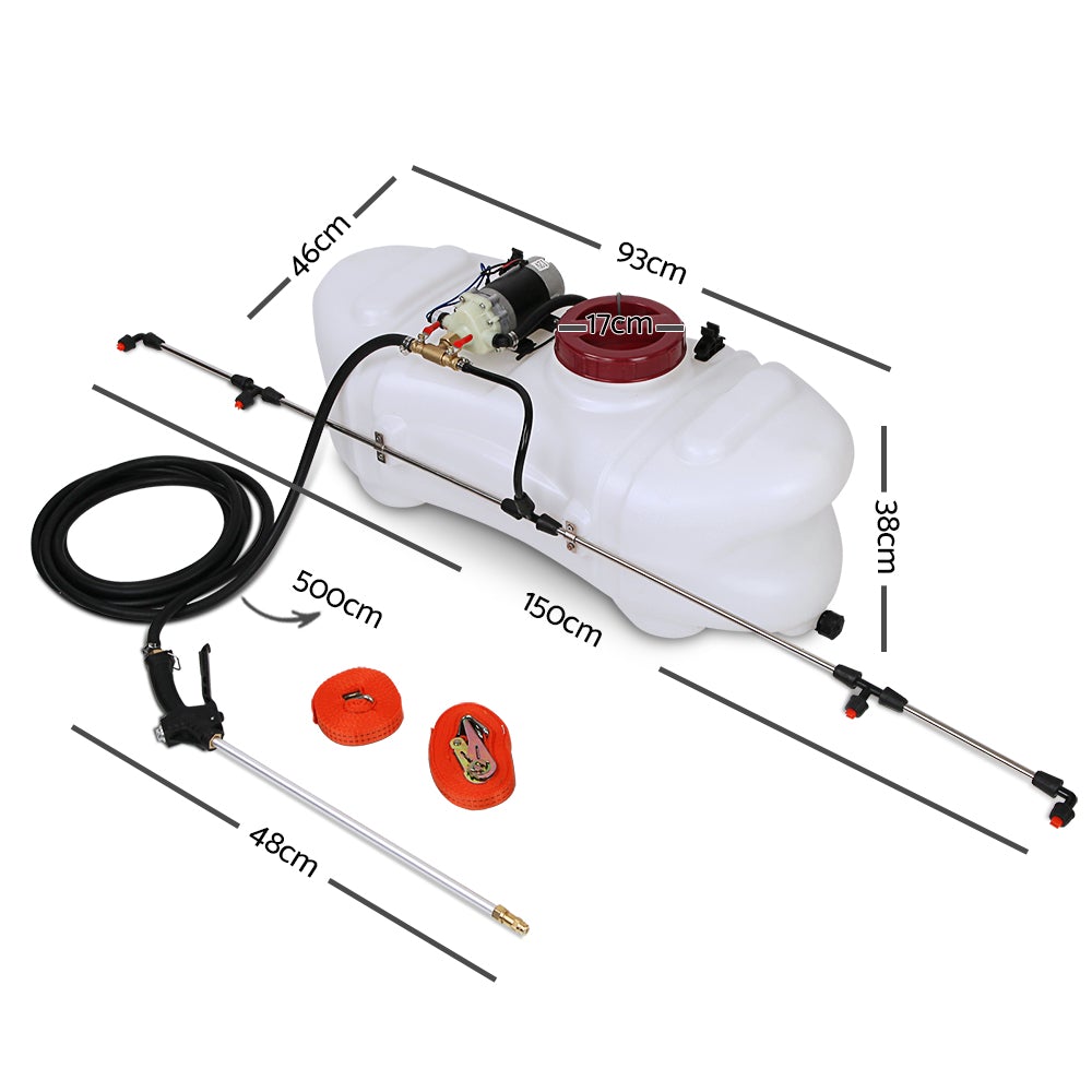 Giantz 100L ATV Weed Sprayer with pump, hoses, and nozzles, designed for efficient weed control and watering.