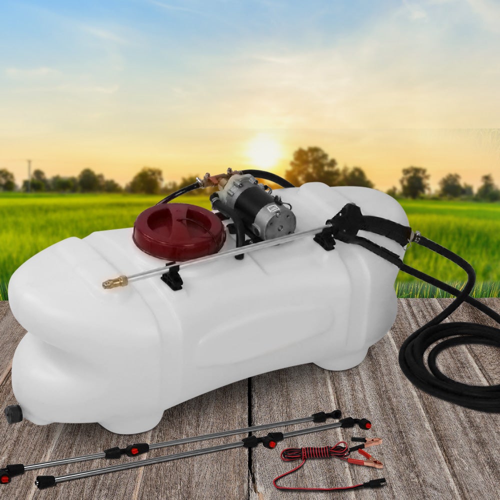 Giantz 100L ATV Weed Sprayer with pump, hoses, and nozzles, designed for efficient weed control and watering.