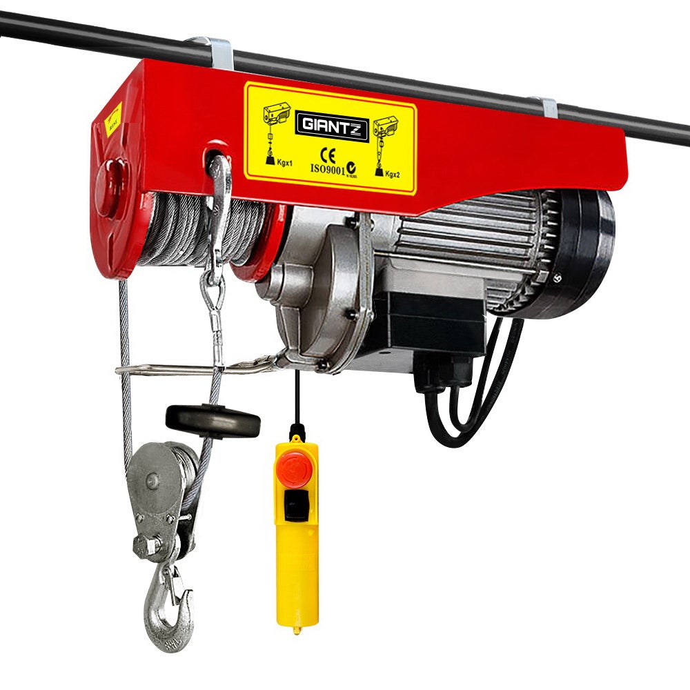 Giantz 1300W Electric Hoist Winch with robust wire rope and control switch.