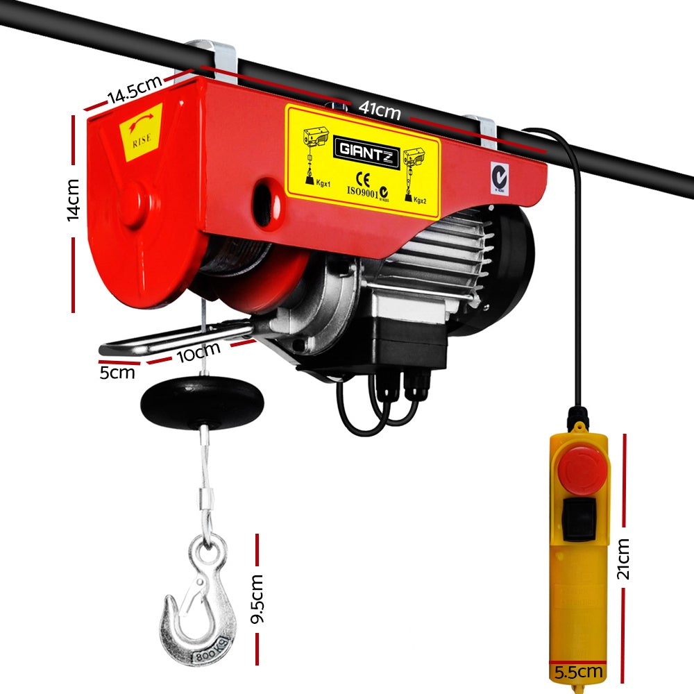 Giantz 1300W Electric Hoist Winch with robust wire rope and control switch.