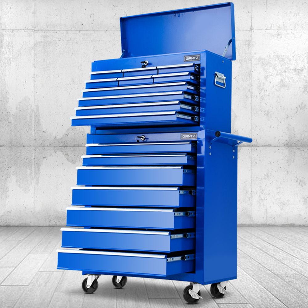 Giantz 17 Drawers Tool Box Trolley Chest Cabinet with multiple drawers and castor wheels, designed for tool organization.