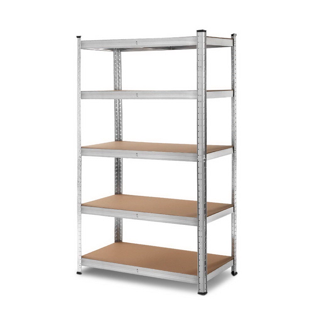 Giantz 1.8M Warehouse Racking Rack showcasing five adjustable shelves made of industrial strength steel, designed for heavy-duty storage.
