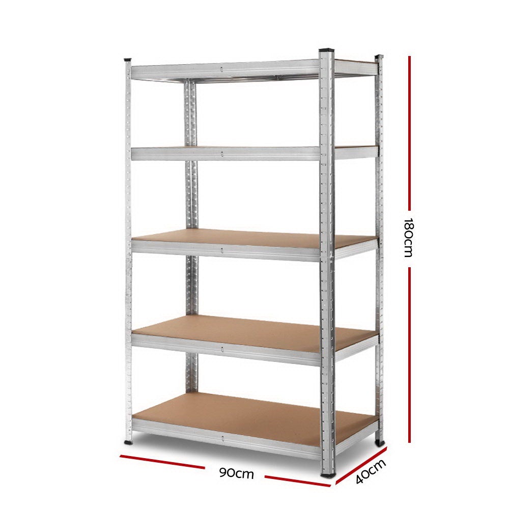 Giantz 1.8M Warehouse Racking Rack showcasing five adjustable shelves made of industrial strength steel, designed for heavy-duty storage.