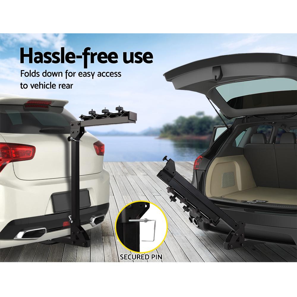 Giantz 22 Inch 4 Bike Foldable Rear Car Bike Rack showcasing its sturdy design and capacity for four bikes.