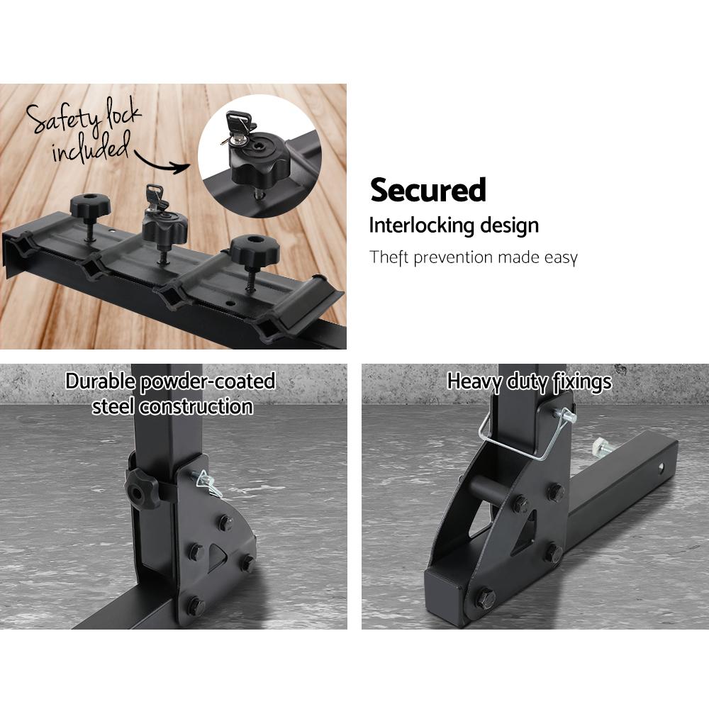 Giantz 22 Inch 4 Bike Foldable Rear Car Bike Rack showcasing its sturdy design and capacity for four bikes.