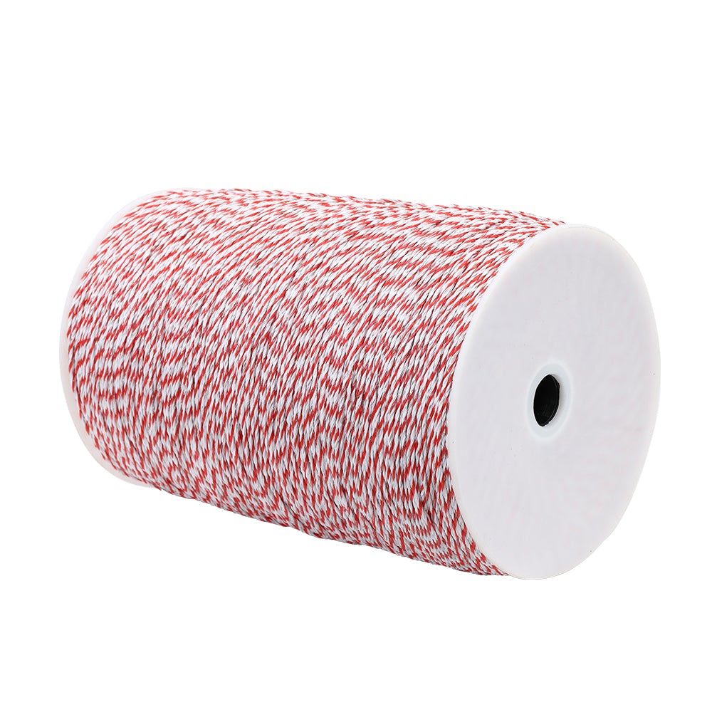 Giantz 2000M Polywire Roll in red and white, showcasing its stainless steel strands for electric fencing.