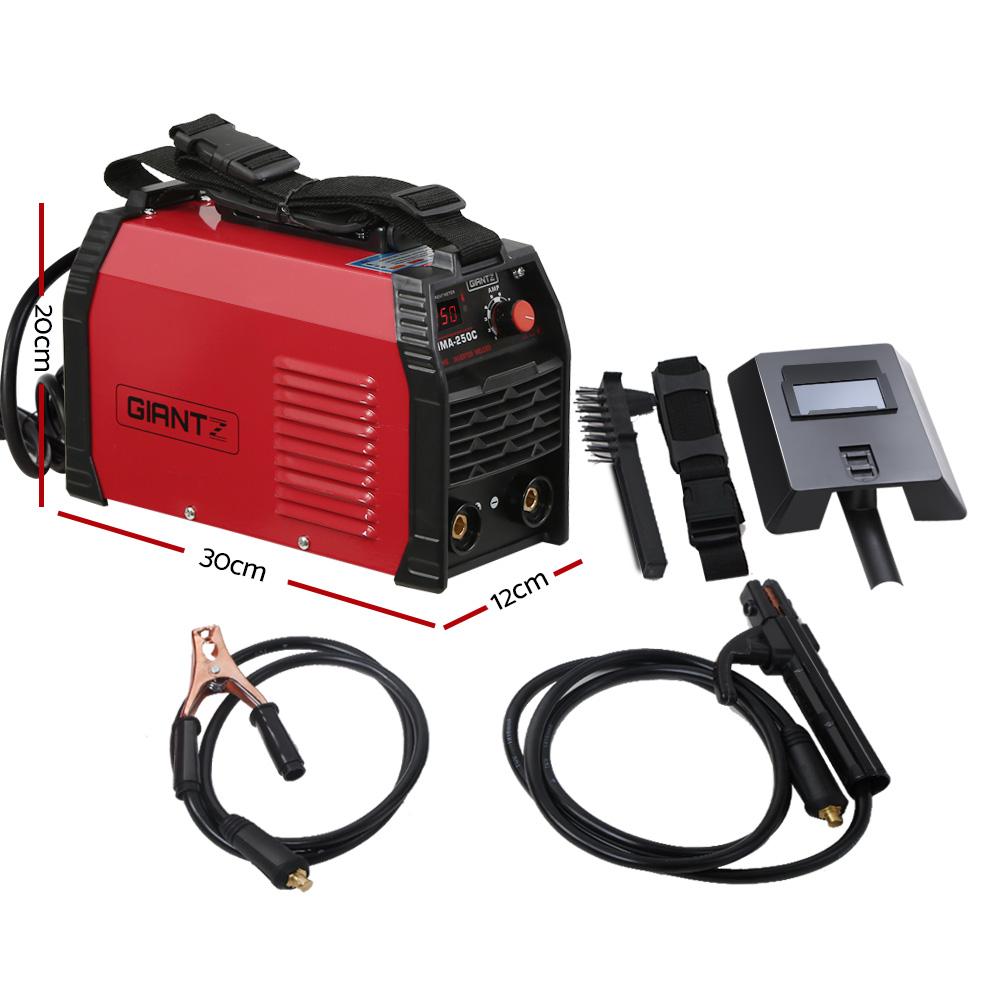 Giantz 250 Amp Inverter Welder with digital display and accessories, showcasing its compact design and advanced features.