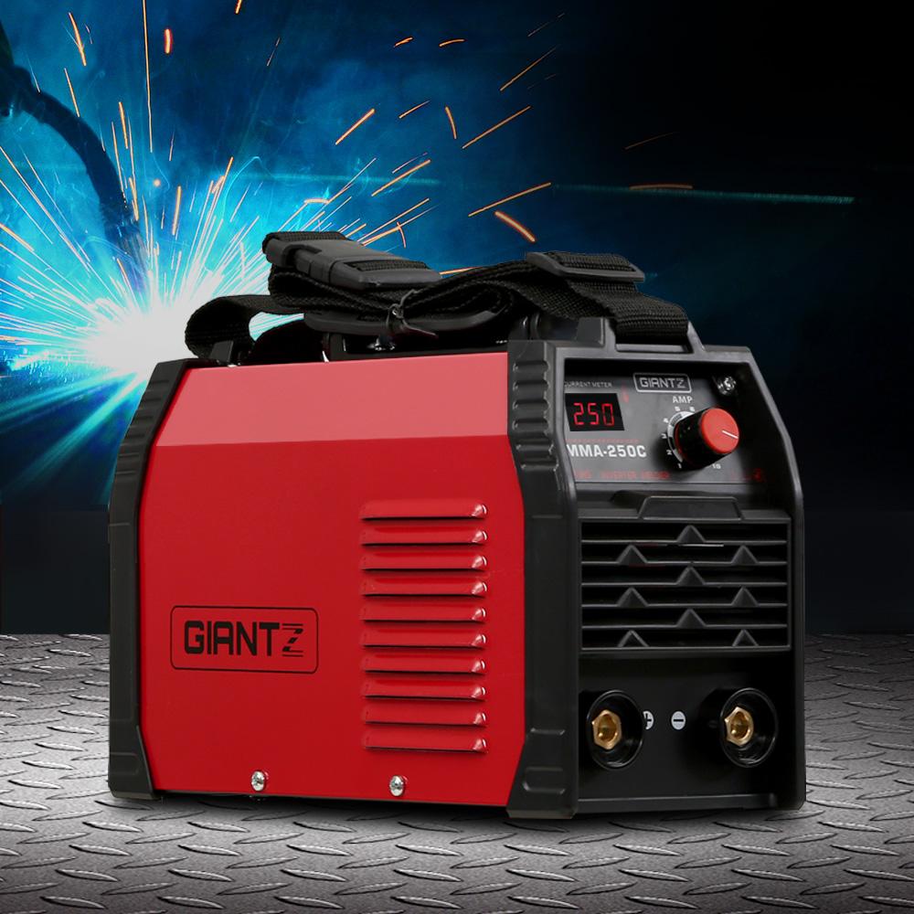 Giantz 250 Amp Inverter Welder with digital display and accessories, showcasing its compact design and advanced features.