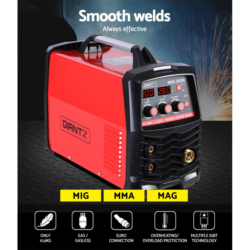 Giantz 300 Amp Inverter Welder showcasing its compact design and digital display, ideal for MIG and MMA welding.
