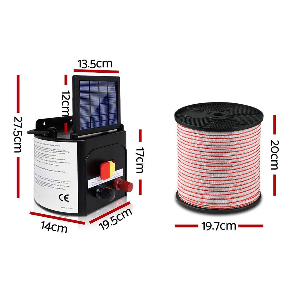 Giantz 3km Solar Electric Fence Energiser with 400m polytape and accessories, designed for effective livestock management.