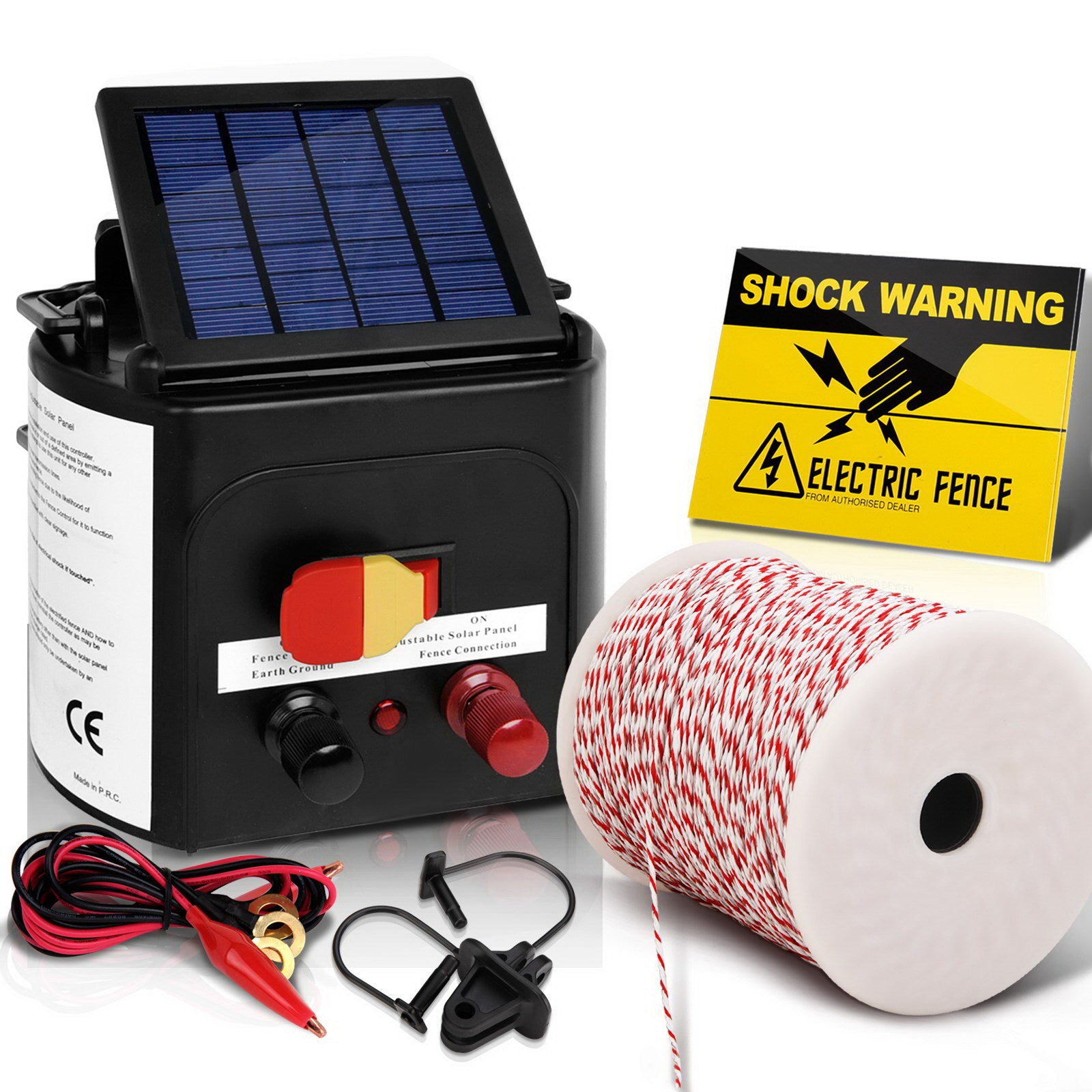 Giantz 3km Solar Electric Fence Energiser with 500m polywire, insulators, and warning signs, designed for effective livestock management.