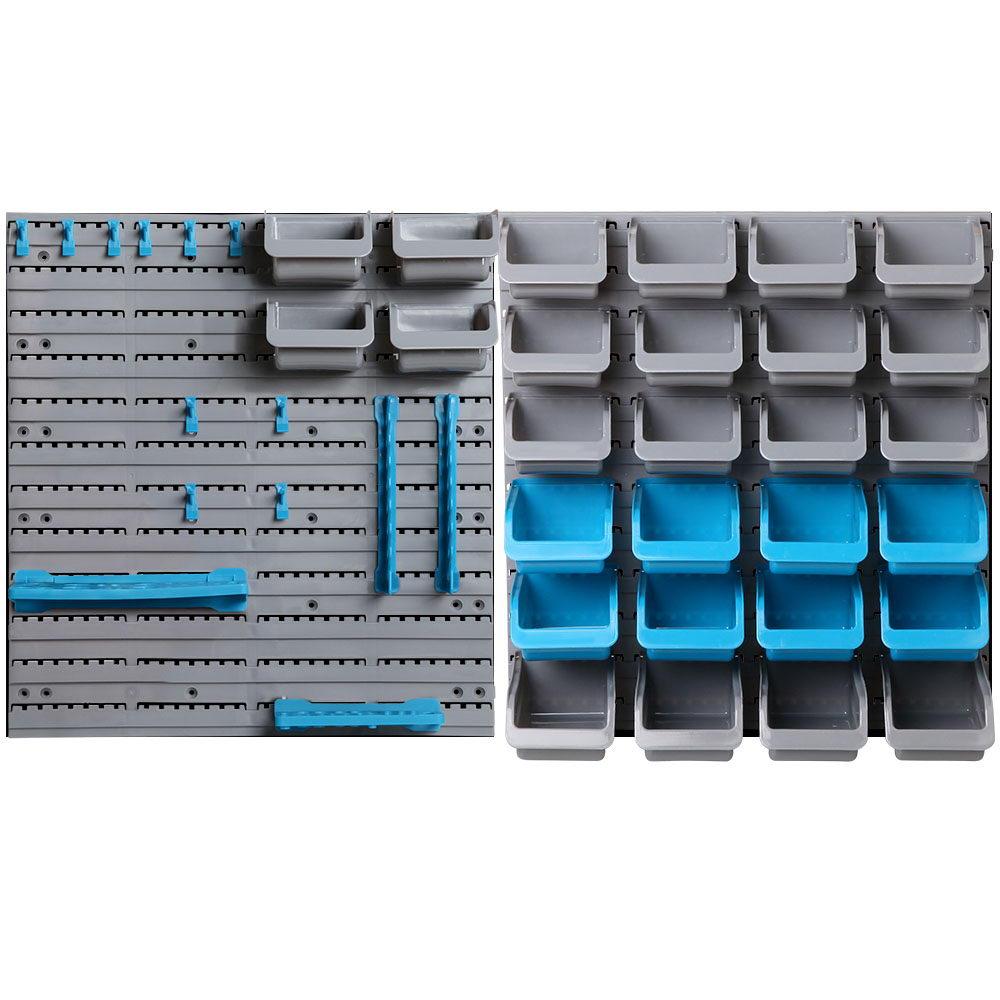 Giantz 44 Bin Wall Mounted Rack Storage Organiser with various bins and tool holders for efficient storage.