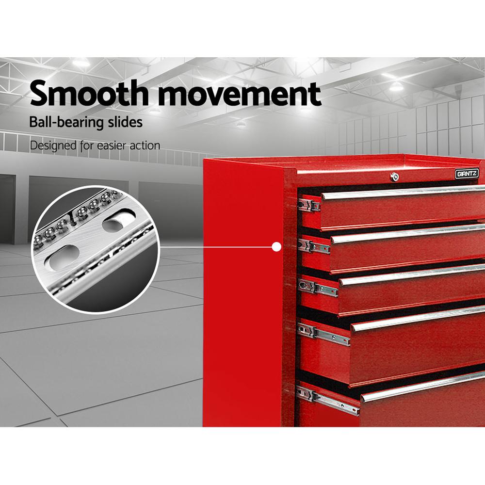 Giantz 5 Drawer Mechanic Tool Box Storage Trolley in red with five lockable drawers and castors for mobility.