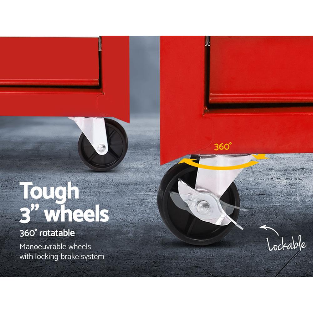 Giantz 5 Drawer Mechanic Tool Box Storage Trolley in red with five lockable drawers and castors for mobility.