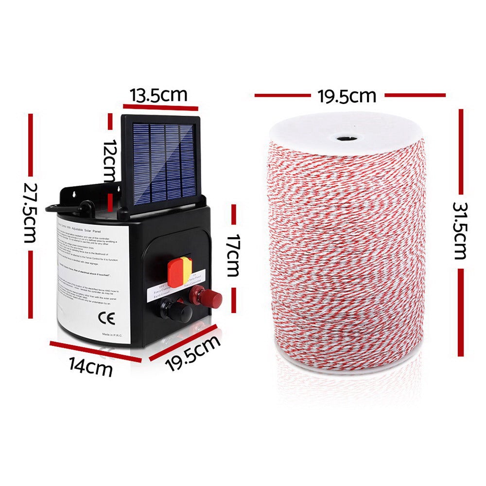 Giantz 5KM Solar Electric Fence Energiser with poly wire and warning signs, designed for effective livestock management.