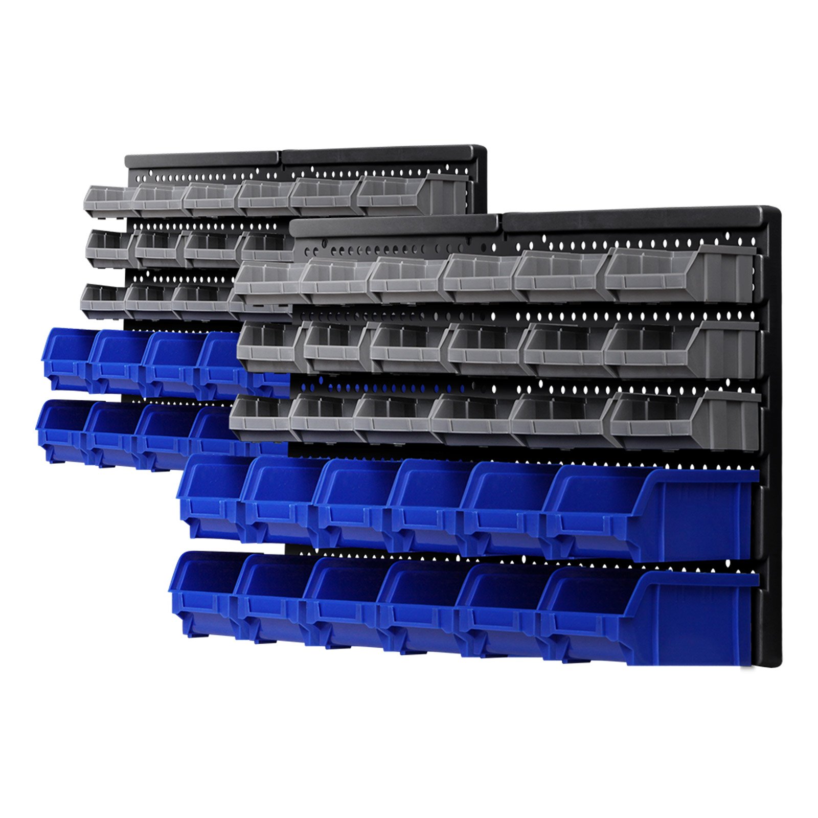 Giantz 60 Bin Wall Mounted Rack featuring multiple detachable bins for tool storage, heavy-duty pegboard, and organized workspace.