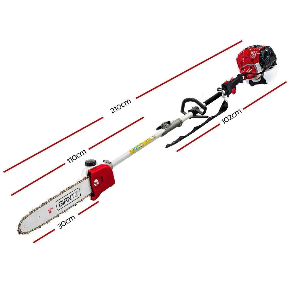 Giantz 65CC Pole Chainsaw with extension poles and accessories, showcasing its powerful engine and ergonomic design.
