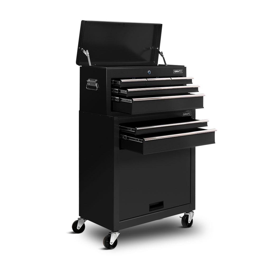 Giantz 7 Drawer Tool Box Cabinet in black, showcasing its sturdy design and multiple drawers for tool storage.