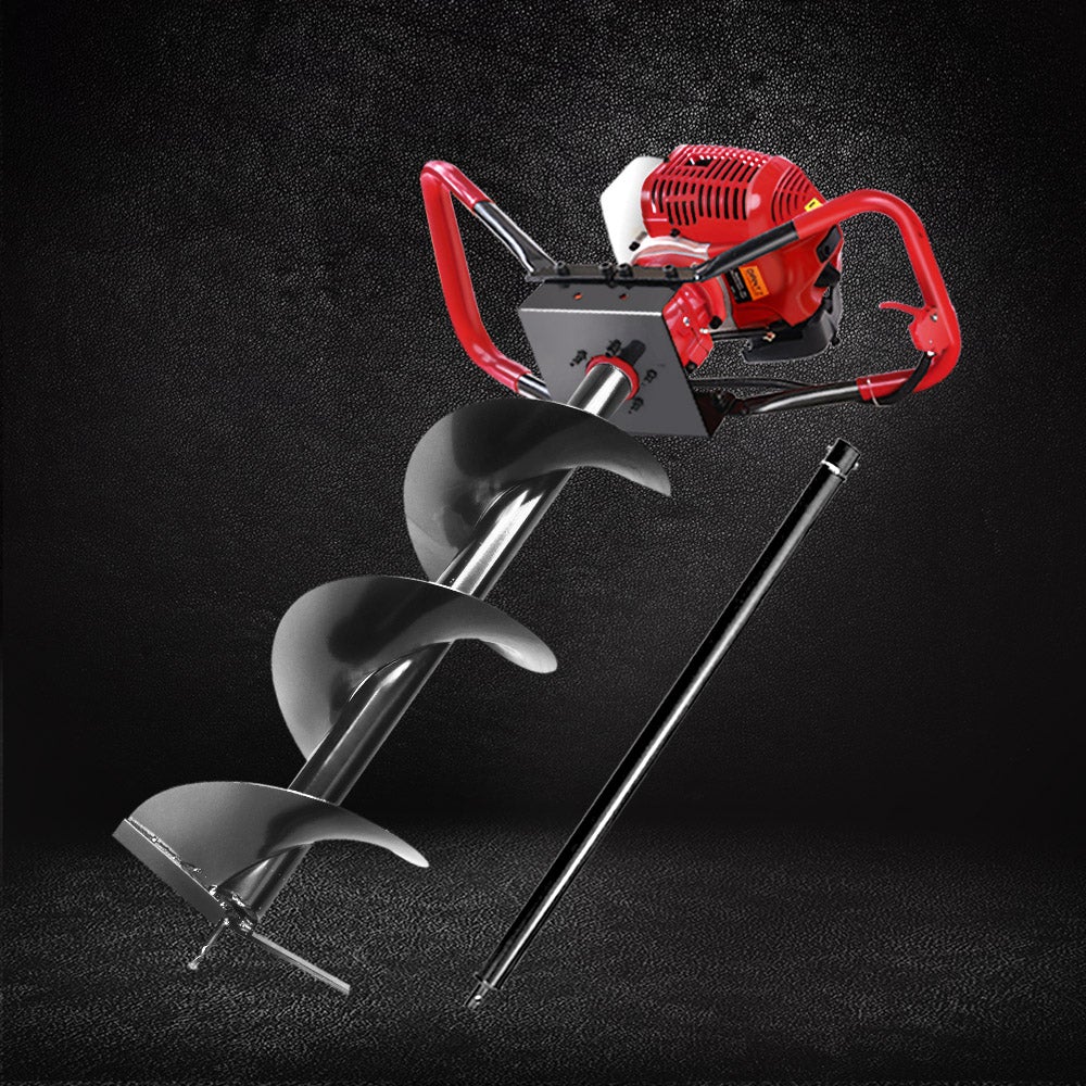 Giantz 80CC Petrol Post Hole Digger with auger and extension, showcasing its robust design and features.