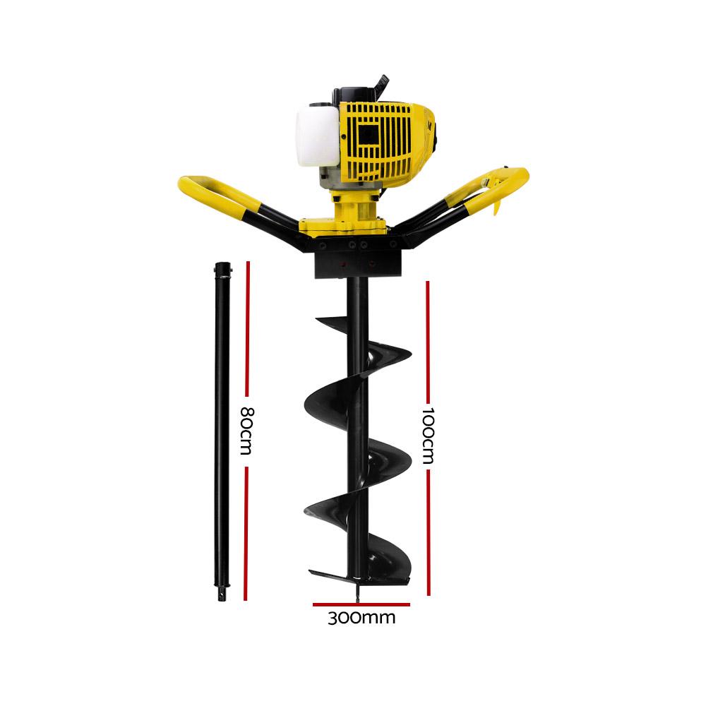 Giantz 80CC Petrol Post Hole Digger with auger and extension, showcasing its robust design and features.