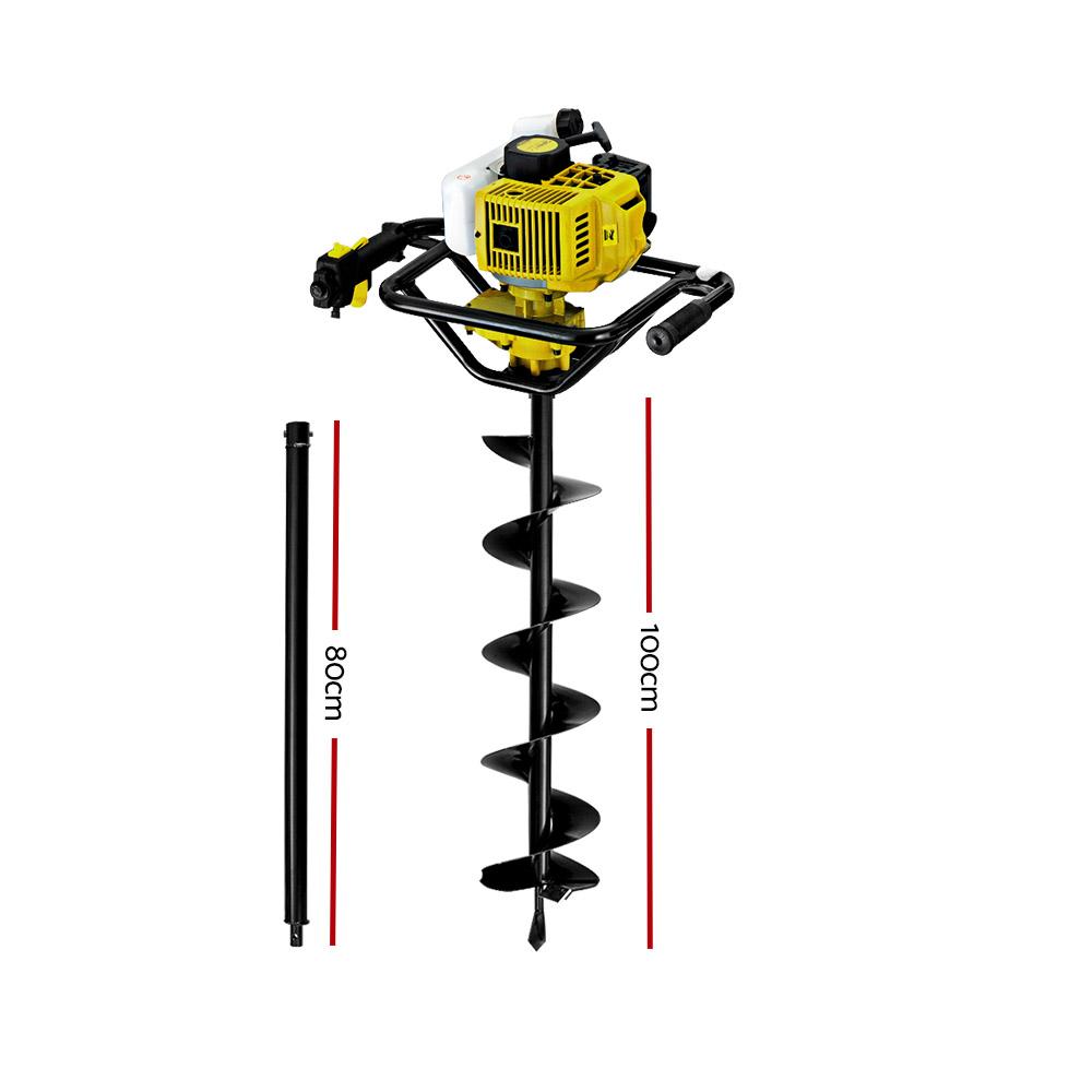 Giantz 92CC Petrol Post Hole Digger with auger and extension, showcasing its robust design and features.