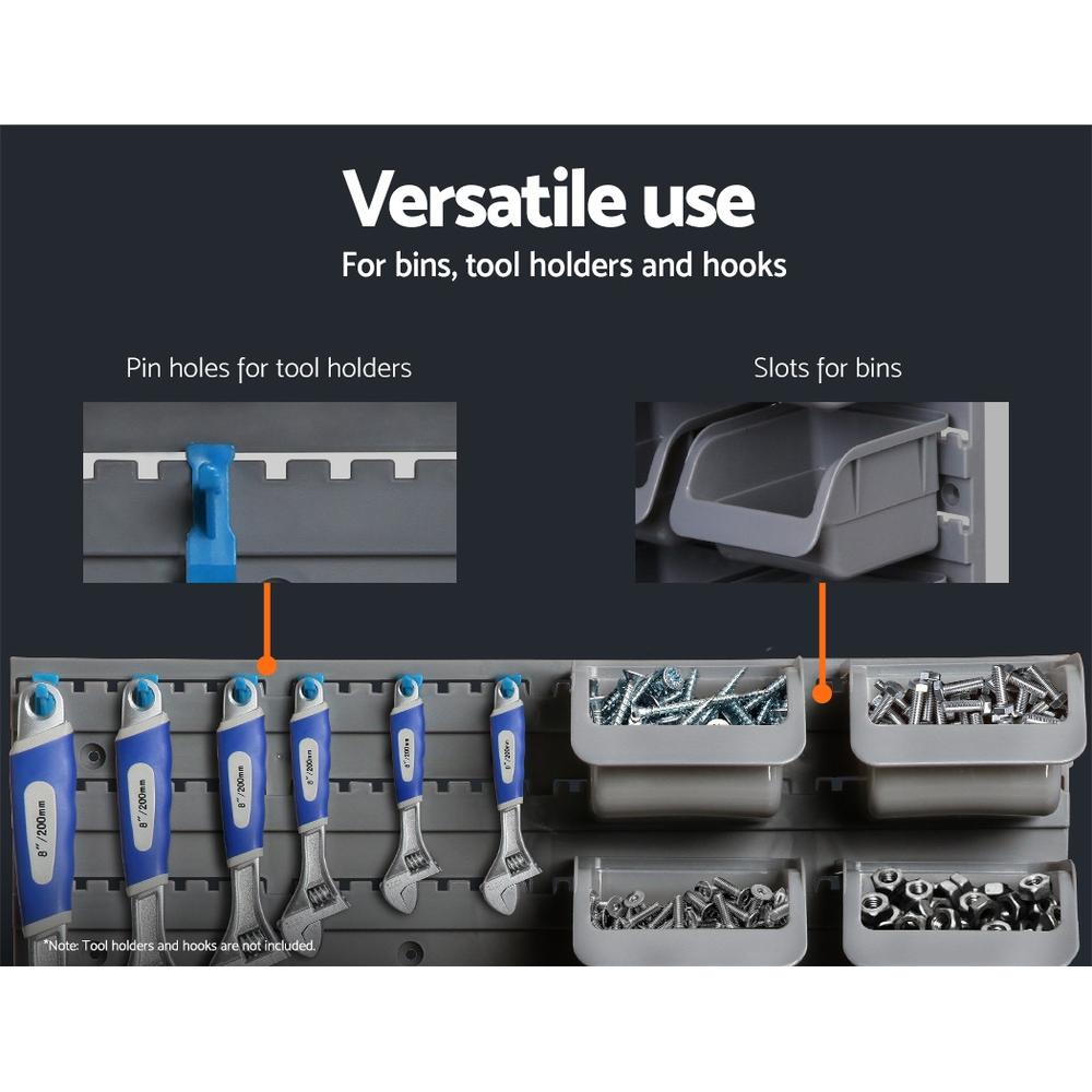 Giantz 96 Storage Bin Rack featuring multiple detachable bins for tool organization in a garage setting.