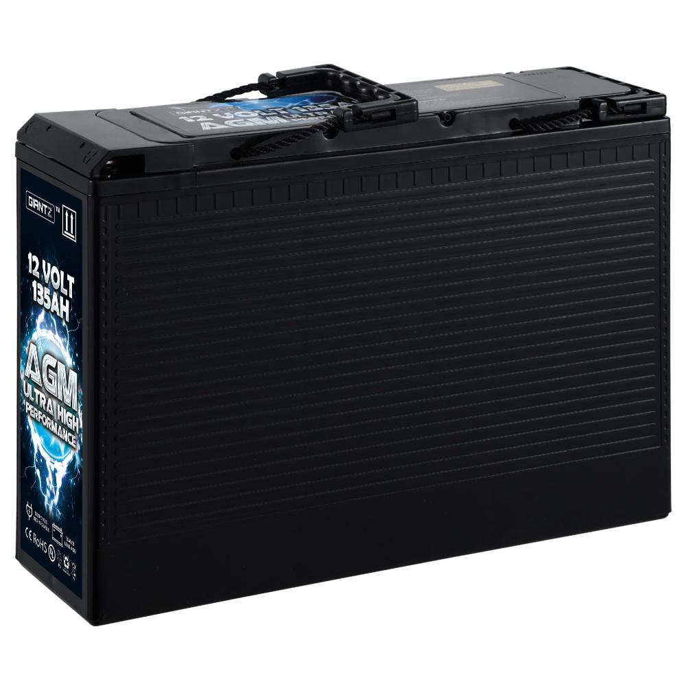 Giantz AGM Deep Cycle Battery 12V 135Ah, portable and sealed design for 4WD and marine applications, showcasing its compact size and terminals.