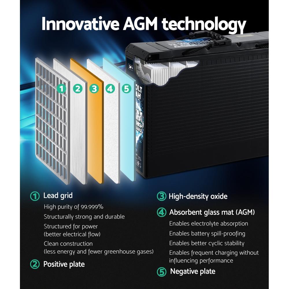 Giantz AGM Deep Cycle Battery 12V 135Ah, portable and sealed design for 4WD and marine applications, showcasing its compact size and terminals.