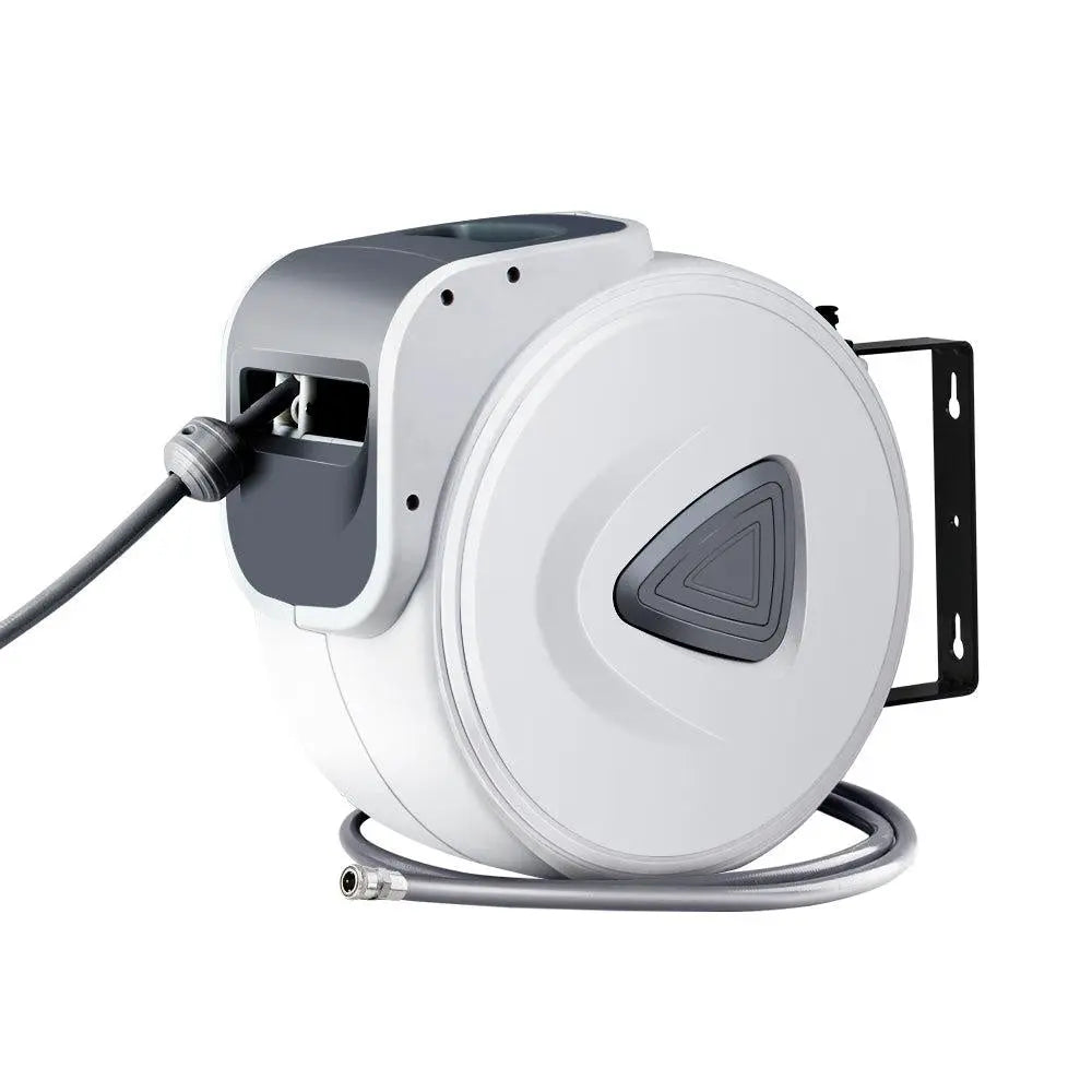 Giantz Air Hose Reel with 10m retractable hose, mounted on a wall, showcasing its swivel feature and durable construction.