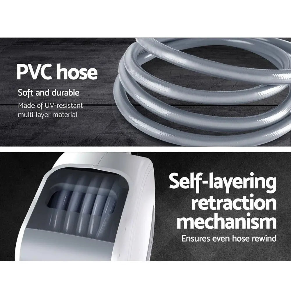 Giantz Air Hose Reel with 10m retractable hose, mounted on a wall, showcasing its swivel feature and durable construction.