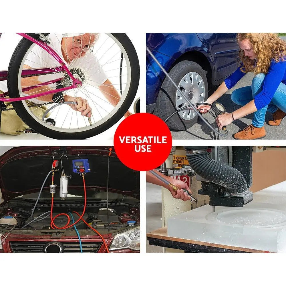 Giantz Air Hose Reel with 10m retractable hose, mounted on a wall, showcasing its swivel feature and durable construction.