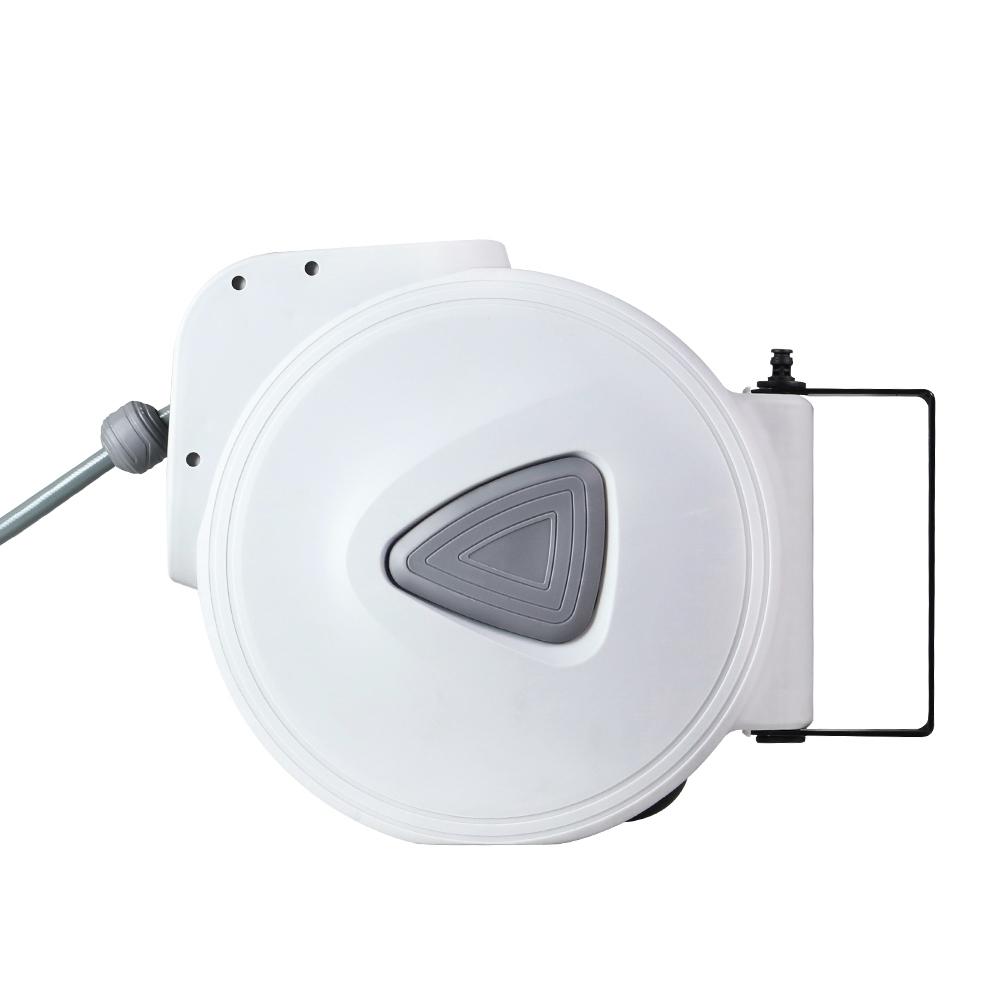 Giantz Air Hose Reel with 20m retractable hose mounted on a wall, showcasing its swivel feature and durable construction.