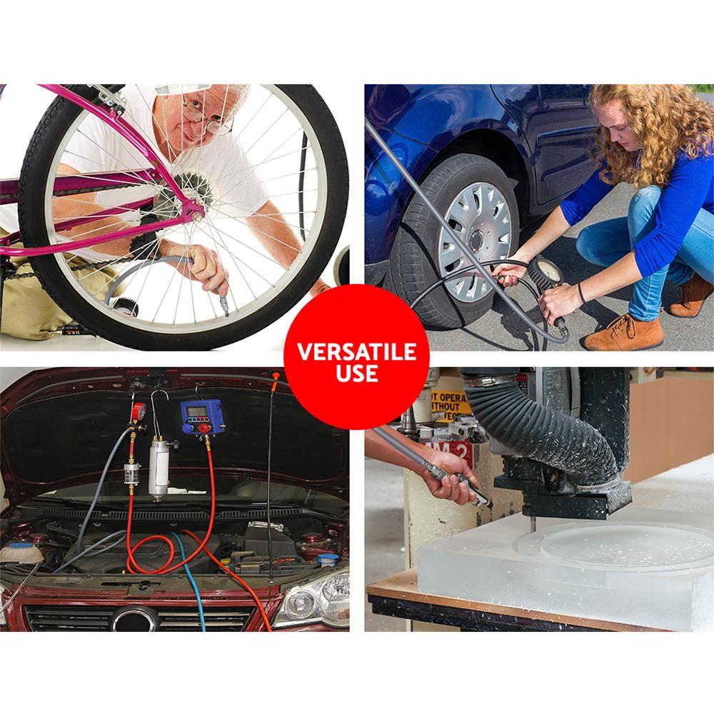 Giantz Air Hose Reel with 20m retractable hose mounted on a wall, showcasing its swivel feature and durable construction.