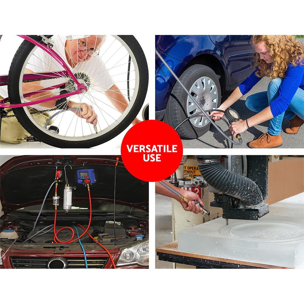 Giantz Air Hose Reel with 20m retractable hose mounted on a wall, showcasing its swivel feature and durable construction.