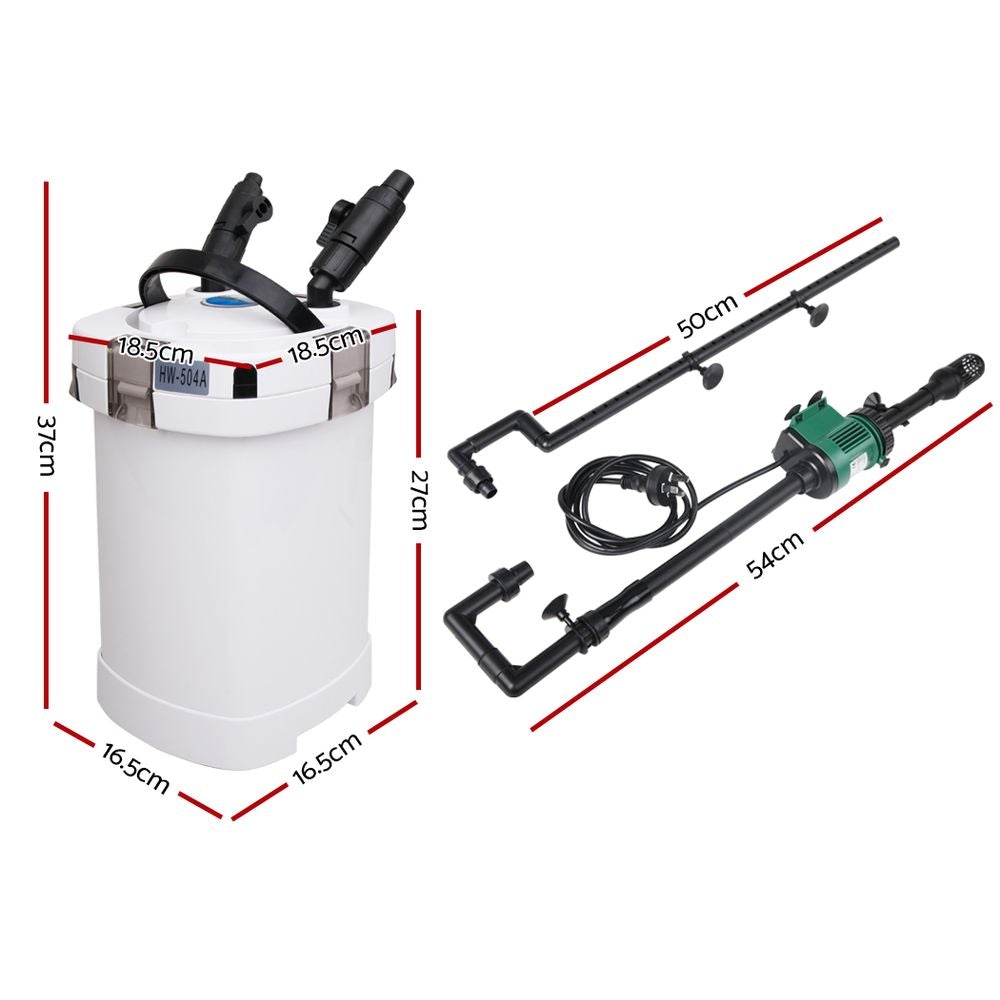 Giantz Aquarium External Canister Filter with hoses and pipes, designed for efficient water filtration in aquariums.