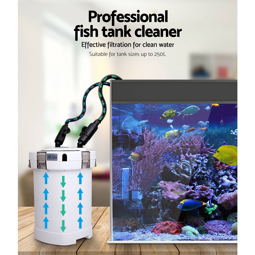 Giantz Aquarium External Canister Filter with hoses and pipes, designed for efficient water filtration in aquariums.