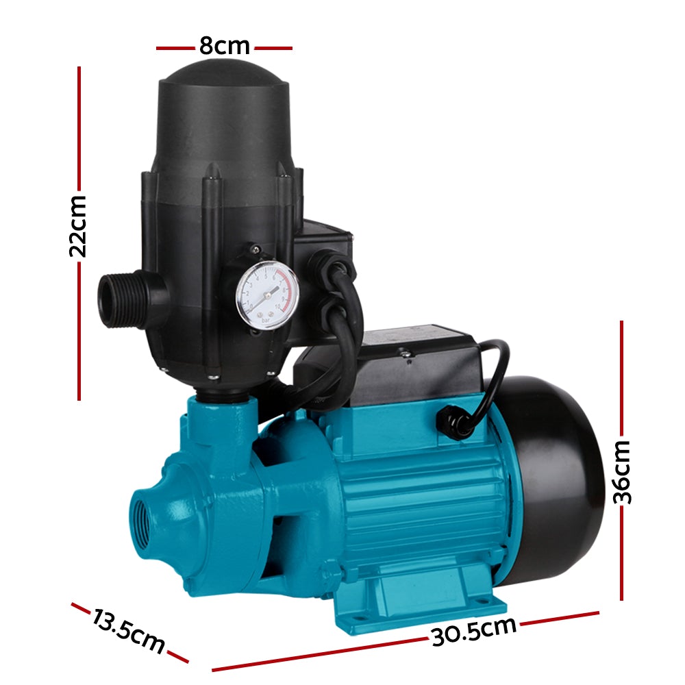 Giantz Auto Peripheral Pump QB80 with brass impeller and pump controller for clean water irrigation.