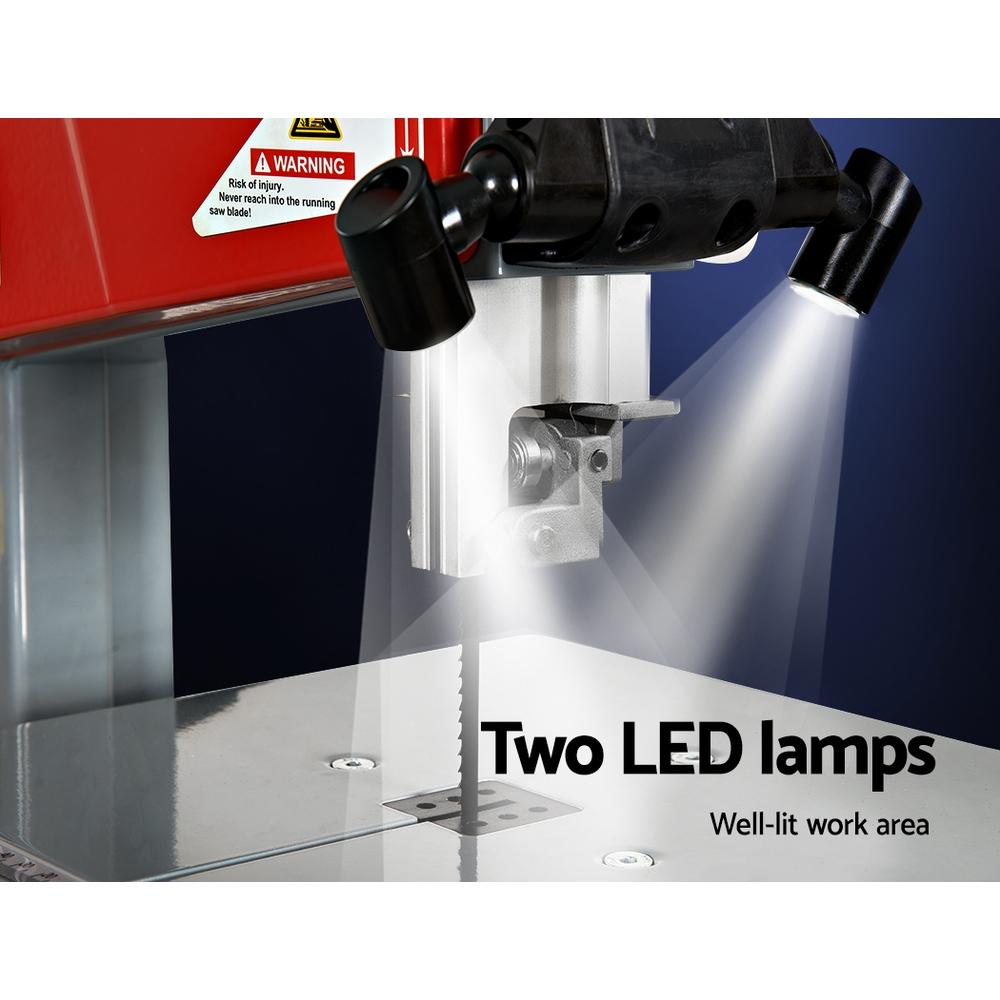 Giantz Bandsaw with LED lamps and adjustable table for wood cutting.