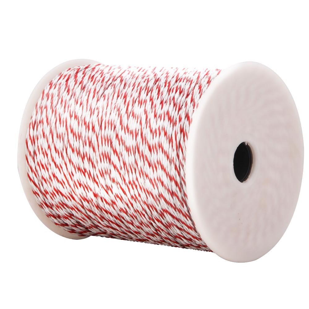 Giantz Electric Fence Wire 500M roll in red and white polytape, showcasing its high visibility and stainless steel strands.