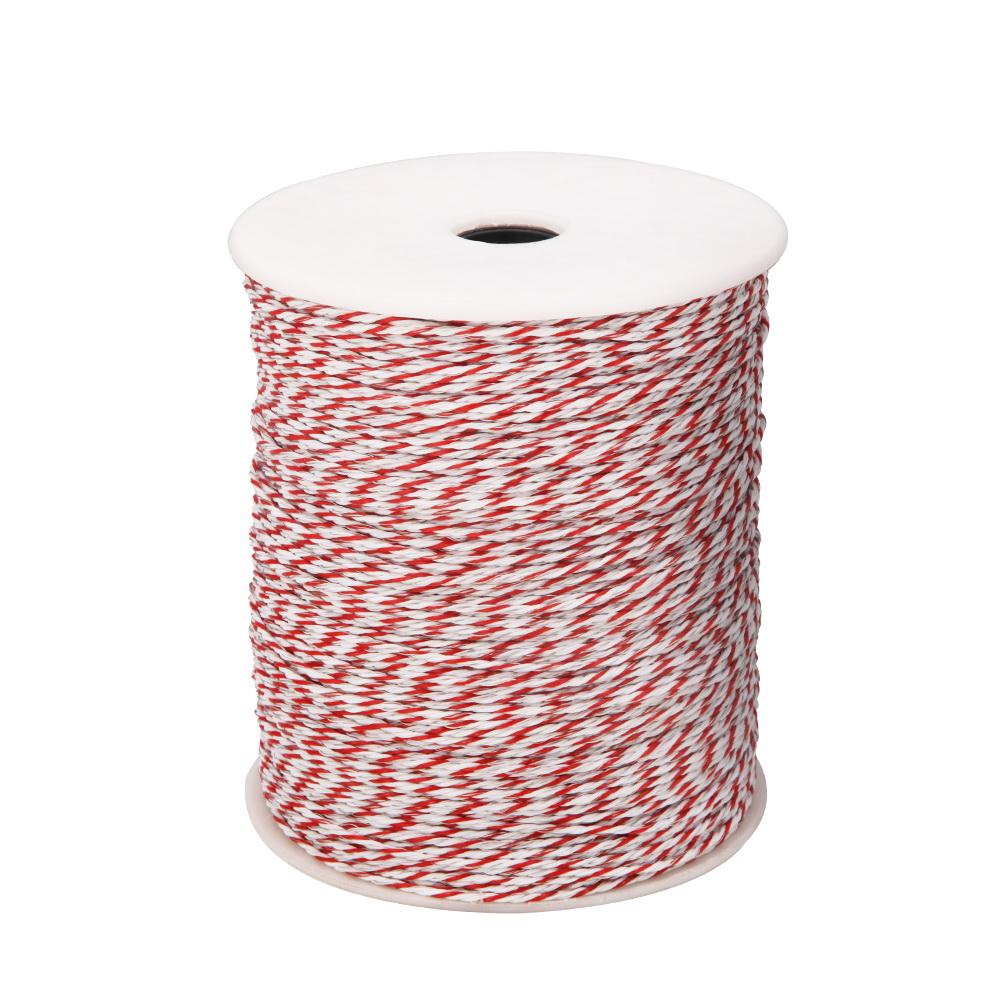 Giantz Electric Fence Wire 500M roll in red and white polytape, showcasing its high visibility and stainless steel strands.