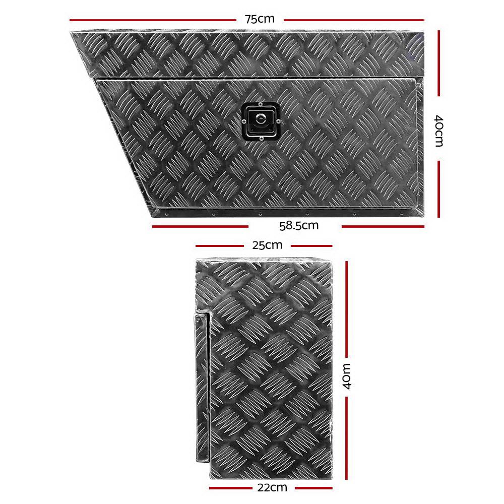 Giantz Aluminium Under Tray Tool Box with checker plate finish, showcasing its durable construction and secure locking mechanism.