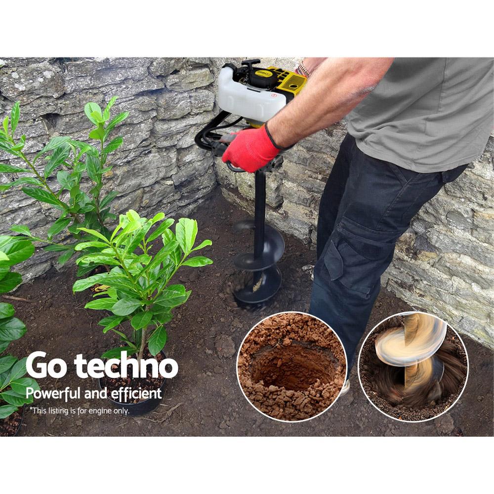 Giantz 92CC Petrol Post Hole Digger with motor and handles, showcasing its robust design and advanced features for efficient digging.