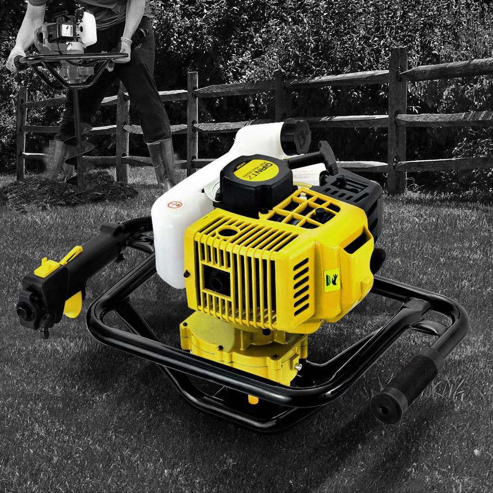 Giantz 92CC Petrol Post Hole Digger with motor and handles, showcasing its robust design and advanced features for efficient digging.