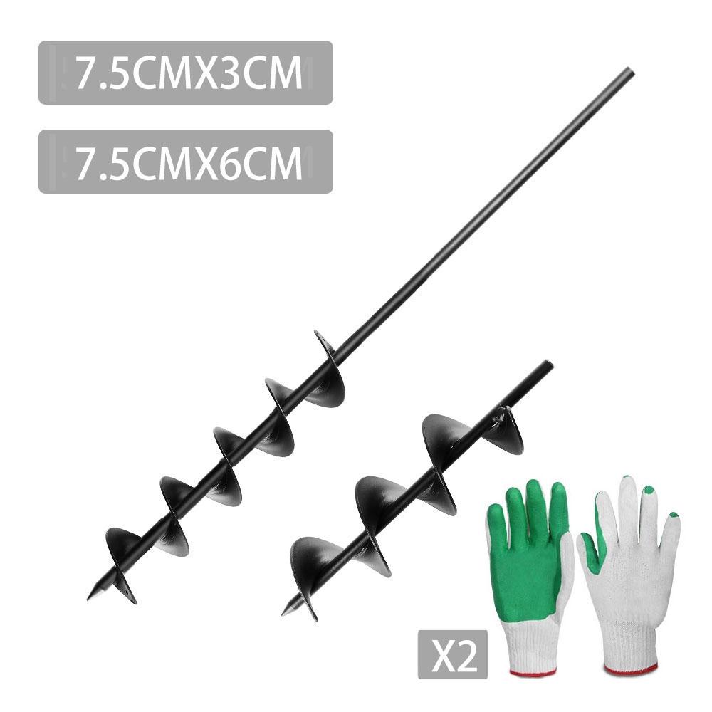 Giantz Power Garden Spiral Auger Hole Digger in black, showcasing its heavy-duty steel construction and 75mm diameter.