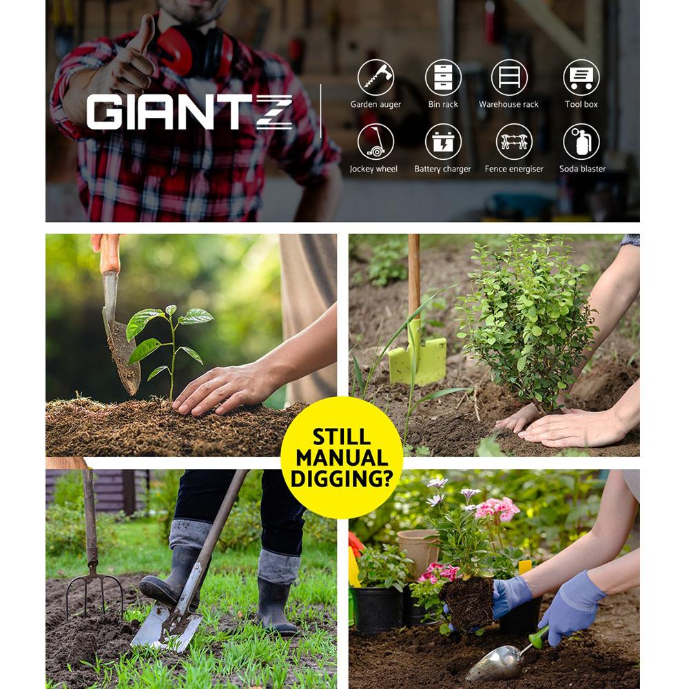 Giantz Power Garden Spiral Auger Hole Digger in black, showcasing its heavy-duty steel construction and 75mm diameter.