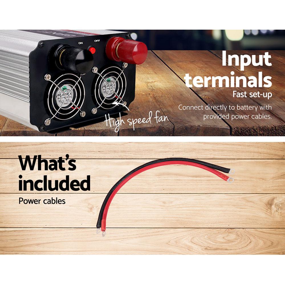 Giantz Power Inverter 2000W/4000W with dual 240V sockets and USB output, ideal for camping and powering sensitive devices.