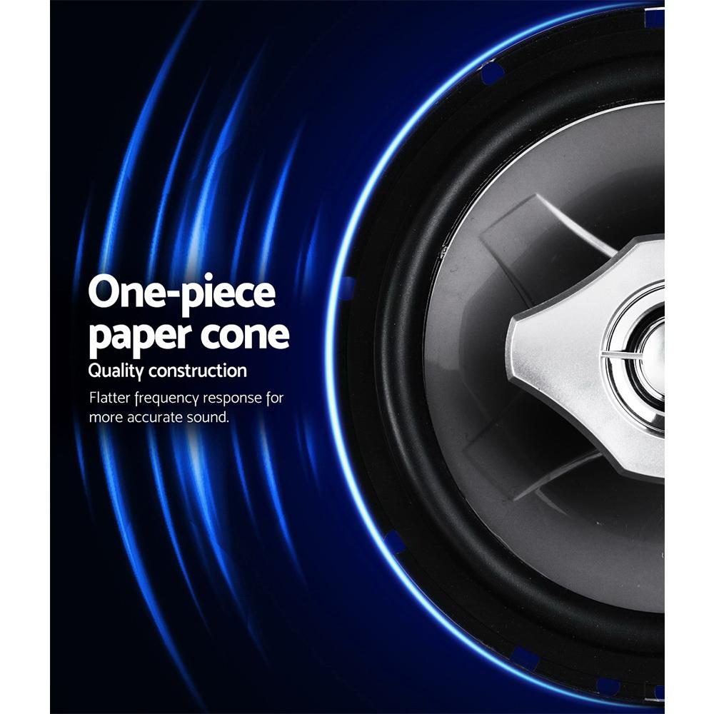 Giantz Set of 2 6.5-inch LED Light Car Speakers with blue LED lighting and sleek design.